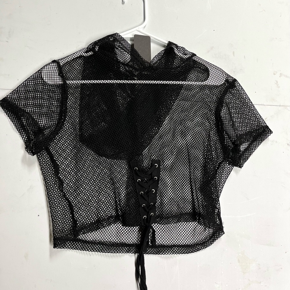 Mesh Crop Top with Hoodie